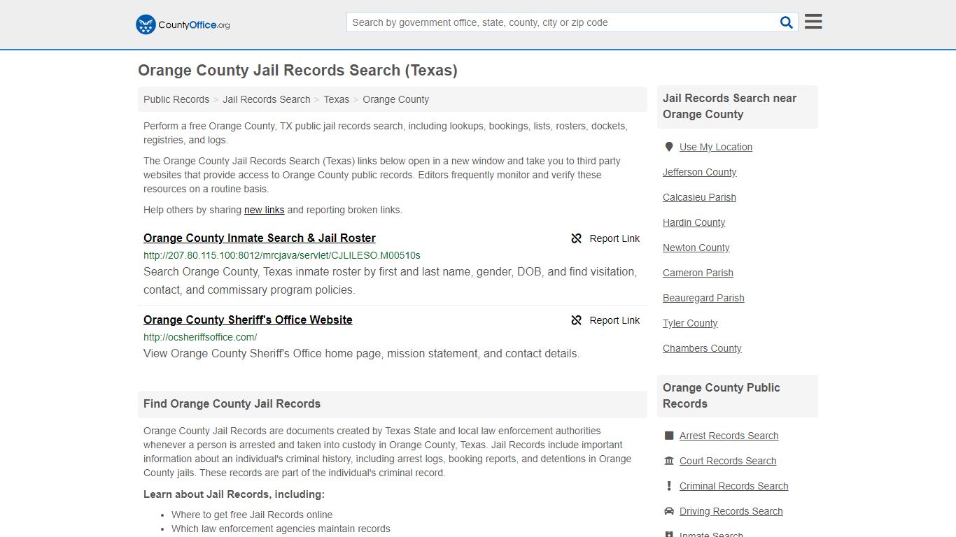 Jail Records Search - Orange County, TX (Jail Rosters ...